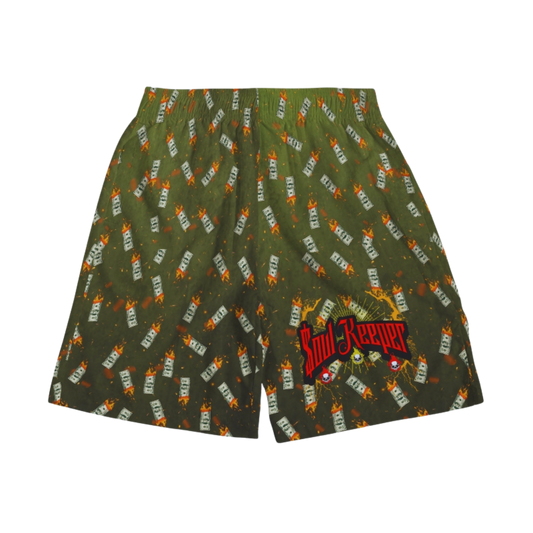 "Never Sell Your Soul" Shades of Green HANDMADE Jogger Shorts