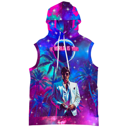 The World Is Yours Scarface Outer Space Premium HANDMADE French Terry Sleeveless Hoodie